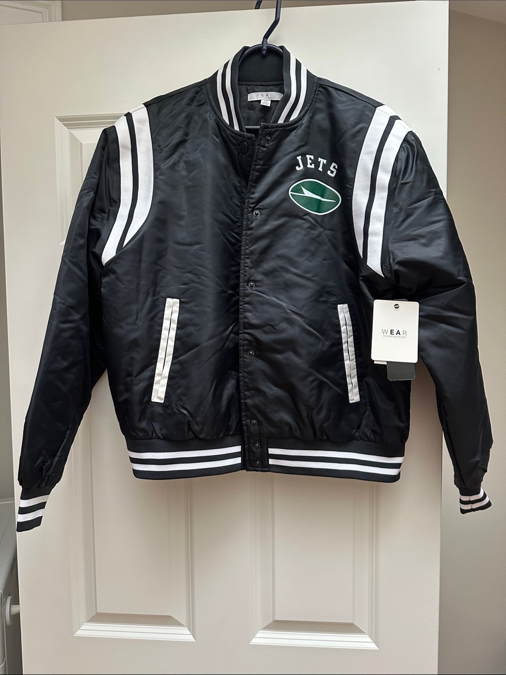 WEAR Black & White 'Jets' Satin Bomber Jacket